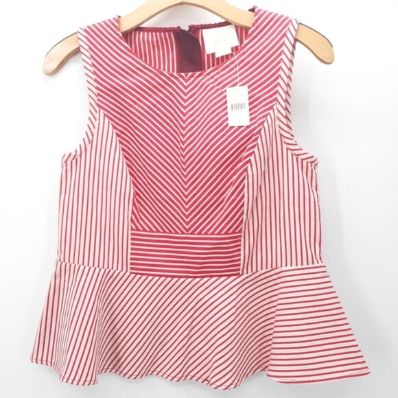 Anthropologie Maeve Cantua Peplum Top | Size 4 | NWT Red & White Striped Blouse - Picture 4 of 10